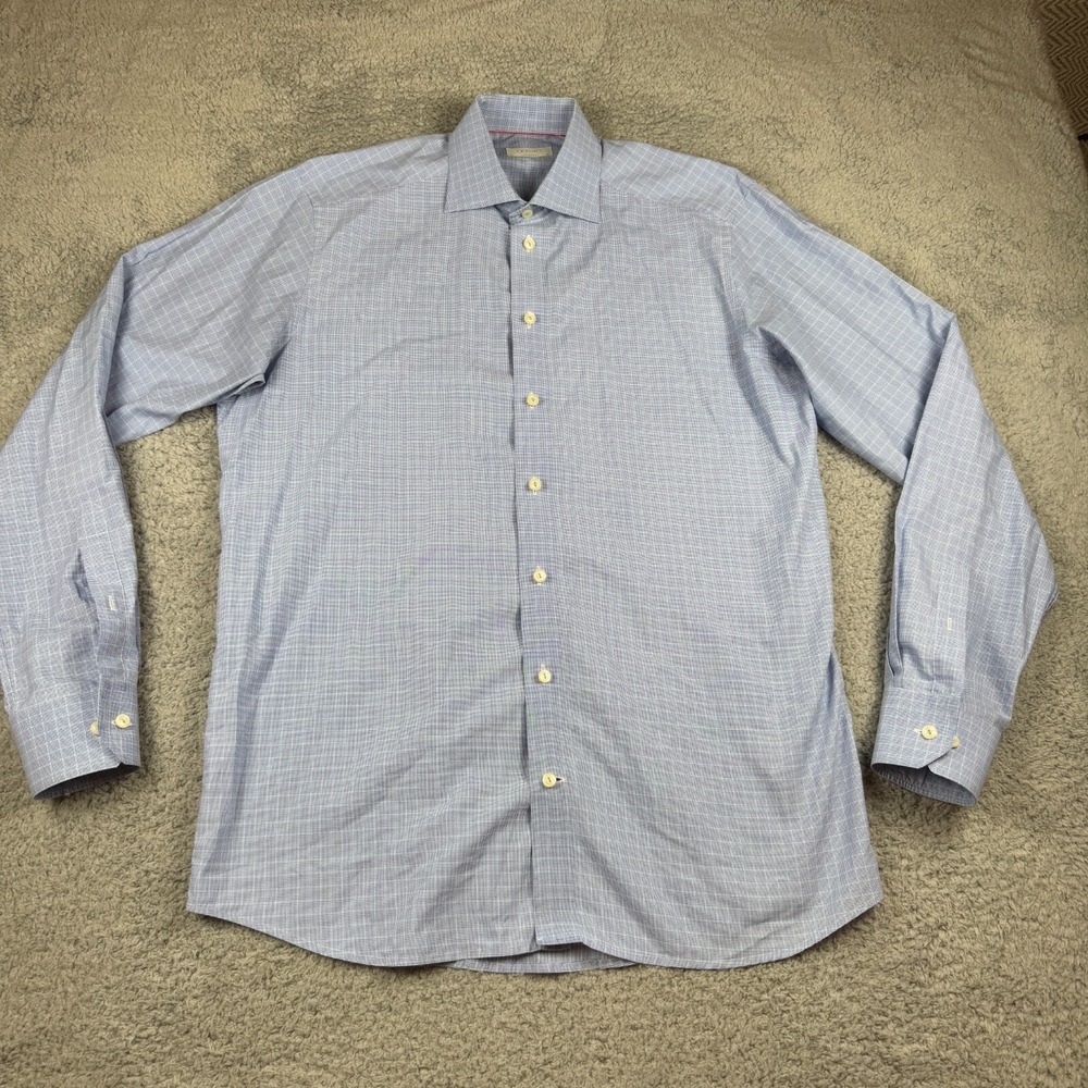 Eton Contemporary Mens 41 16 Blue White Check Long Sleeve Button Up Shirt